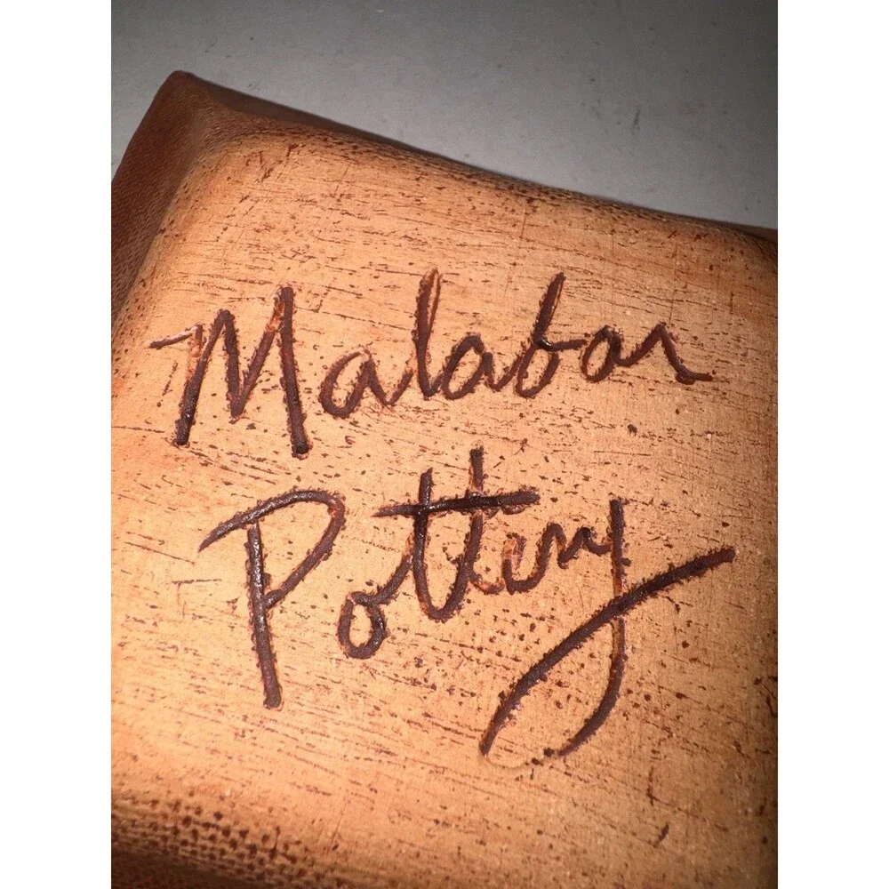 Signed Malabar Pottery Clay Stamped Leaves 5” Square Trinket Dish Plate Florida